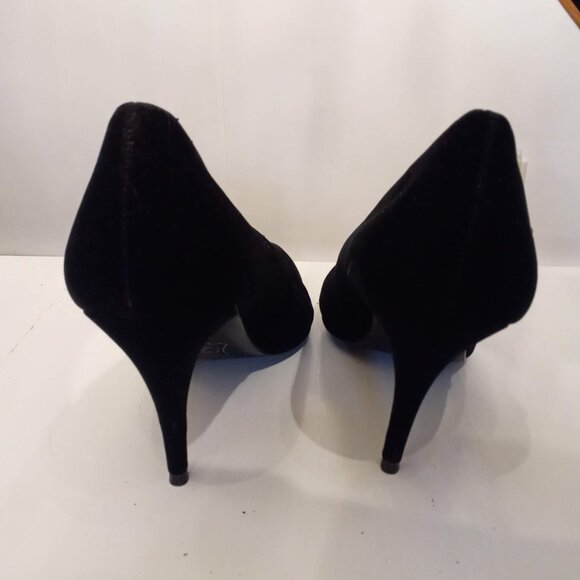It's Happening Black Velvet Stilettos size 8.5 Gold Beaded Trim High Heels Shoes - Picture 5 of 7